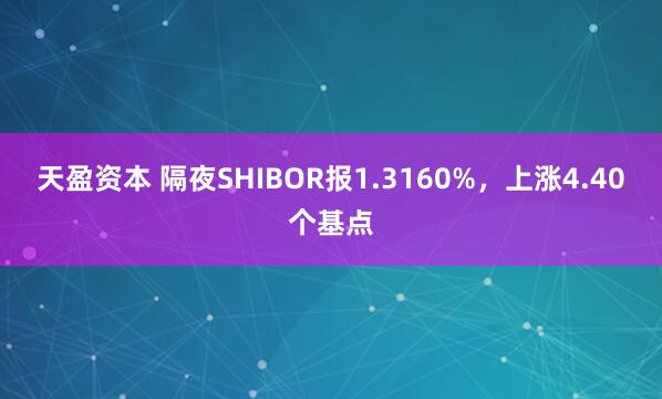 天盈资本 隔夜SHIBOR报1.3160%，上涨4.40个基点