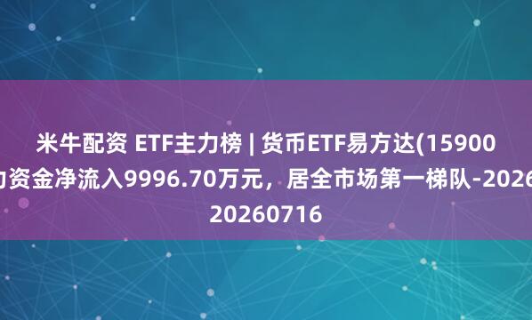米牛配资 ETF主力榜 | 货币ETF易方达(159001)主力资金净流入9996.70万元，居全市场第一梯队-20260716